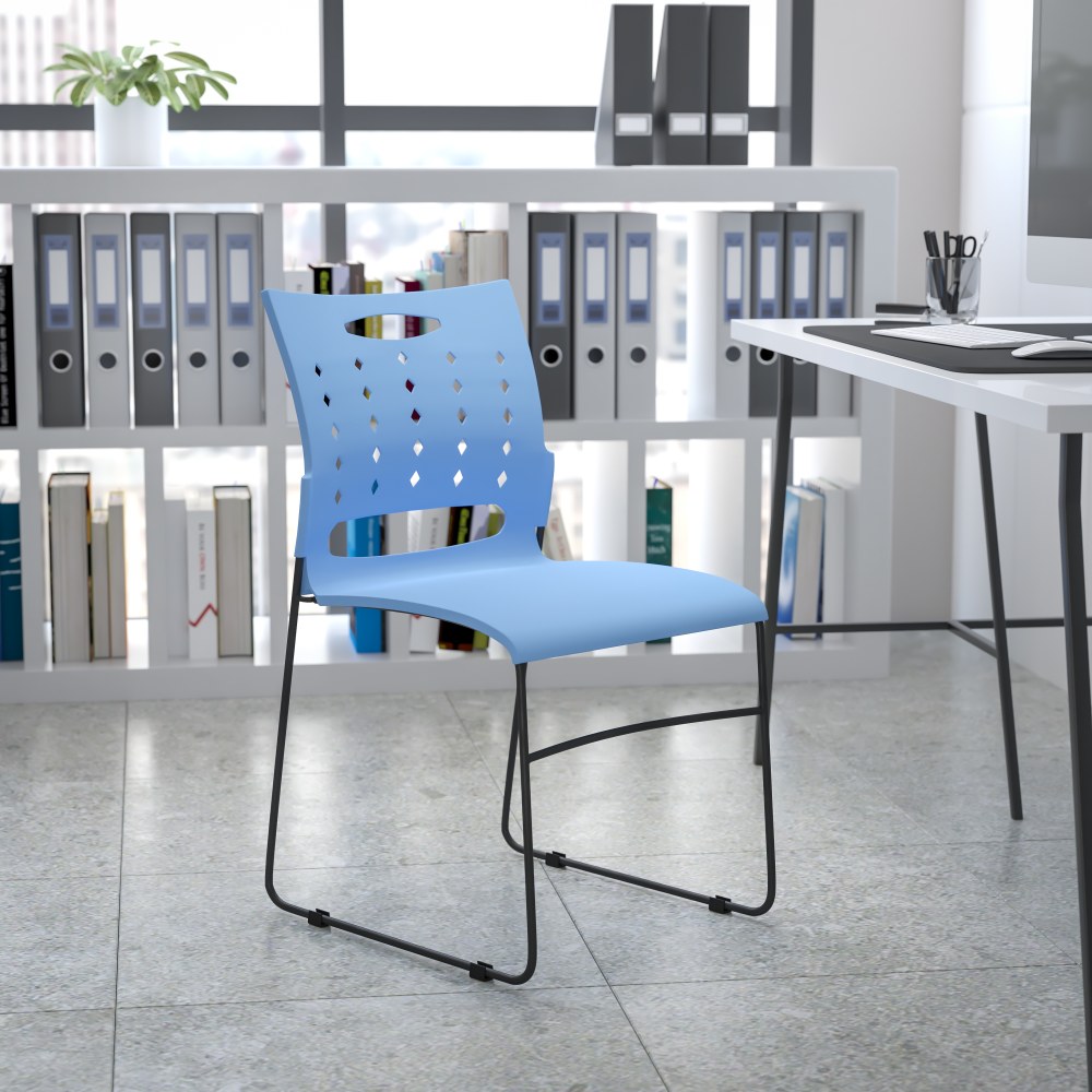 Flash Furniture Sled-Base Stacking Chair With Handle And Air-Vent Back, Blue/Black MPN:RUT2BL
