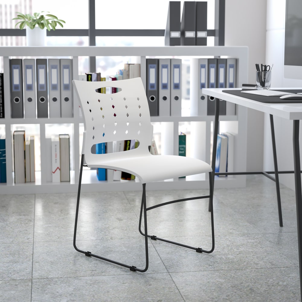 Flash Furniture Sled-Base Stacking Chair With Handle And Air-Vent Back, White/Black MPN:RUT2WH
