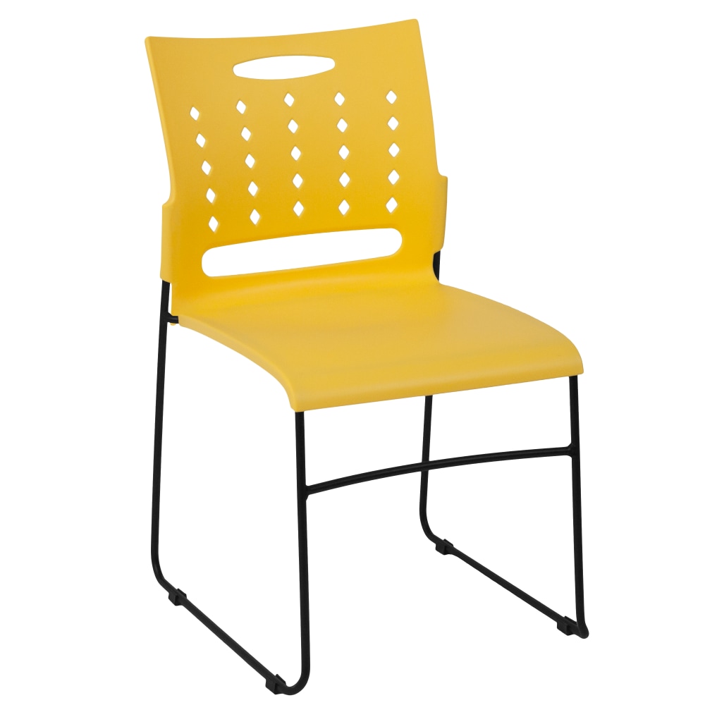 Flash Furniture Sled-Base Stacking Chairs With Handles And Air-Vent Backs, Yellow MPN:RUT2YL