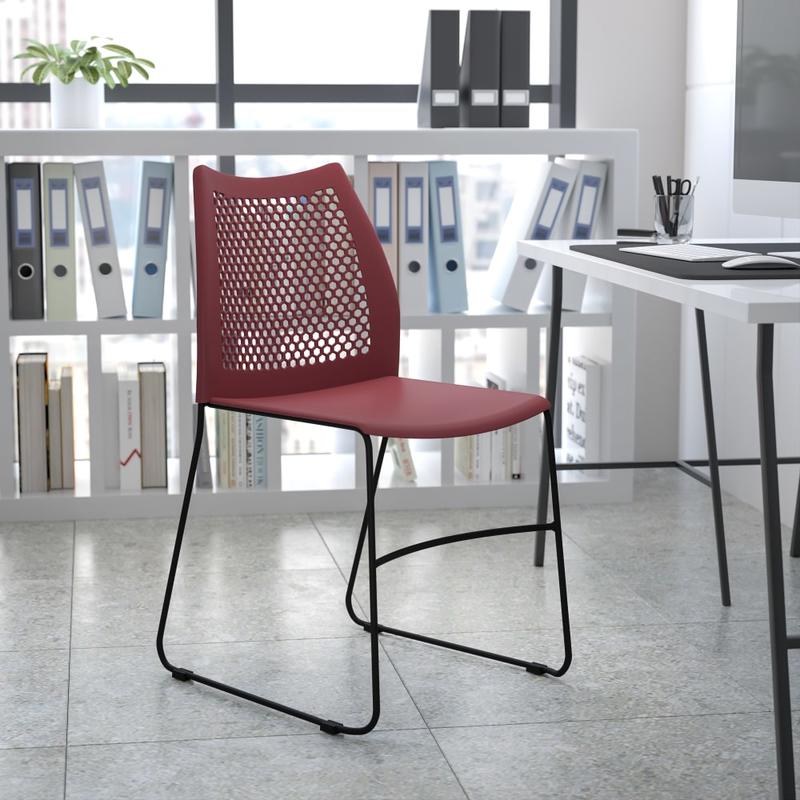Flash Furniture HERCULES Series Sled-Base Stack Chair With Air-Vent Back, Burgundy MPN:RUT498ABY