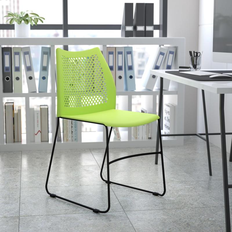 Flash Furniture HERCULES Series Sled-Base Stack Chair With Air-Vent Back, Green MPN:RUT498AGN