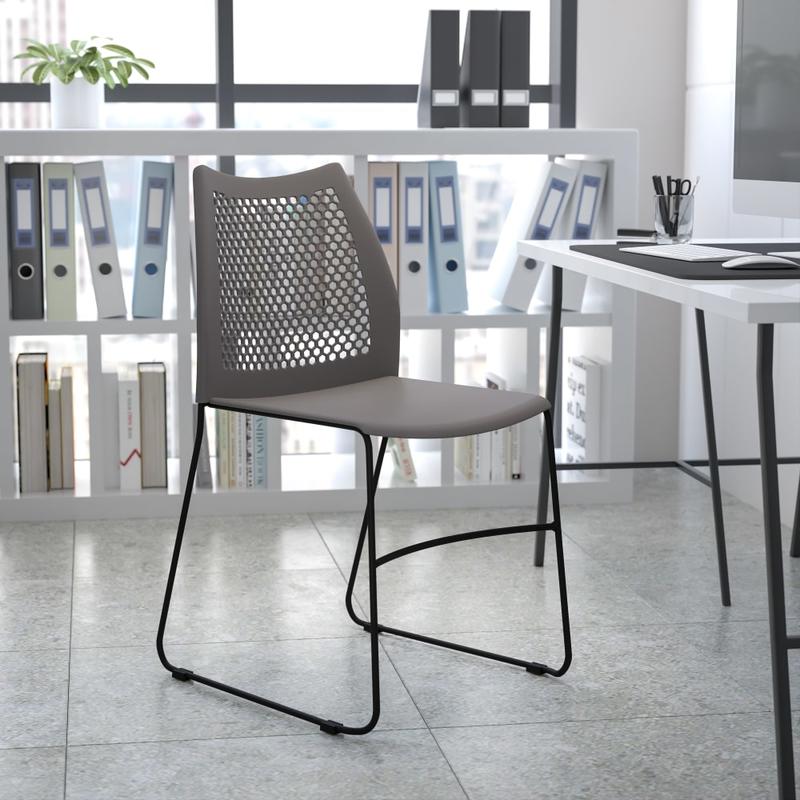 Flash Furniture HERCULES Series Sled-Base Stack Chair With Air-Vent Back, Gray MPN:RUT498AGY