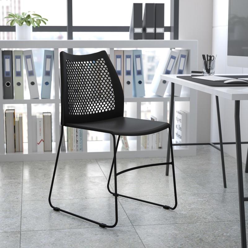 Flash Furniture HERCULES Series Sled-Base Stack Chair With Air-Vent Back, Navy MPN:RUT498ANY