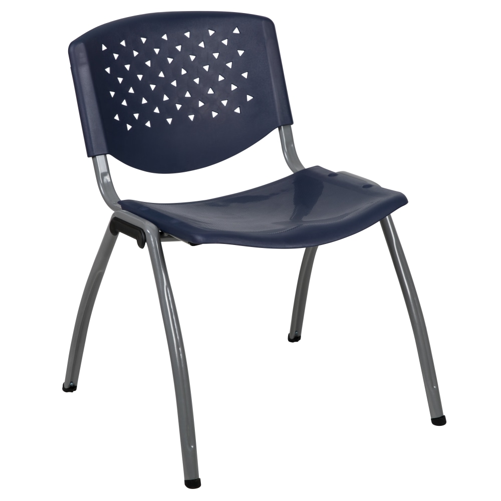 Flash Furniture HERCULES Series Plastic Stack Chair With Titanium Frame, Navy MPN:RUTF01ANY