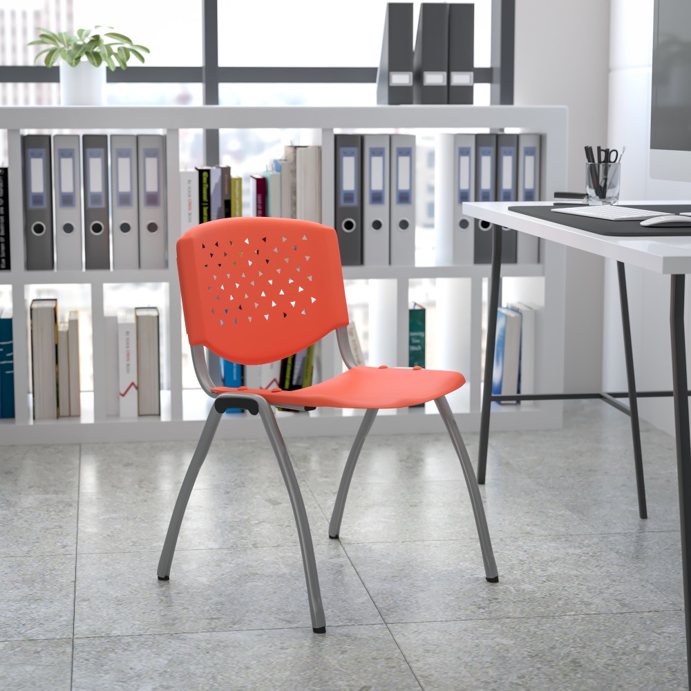 Flash Furniture HERCULES Series Stack Chair With Titanium Frame, Orange Seat/Gray Frame MPN:RUTF01AOR