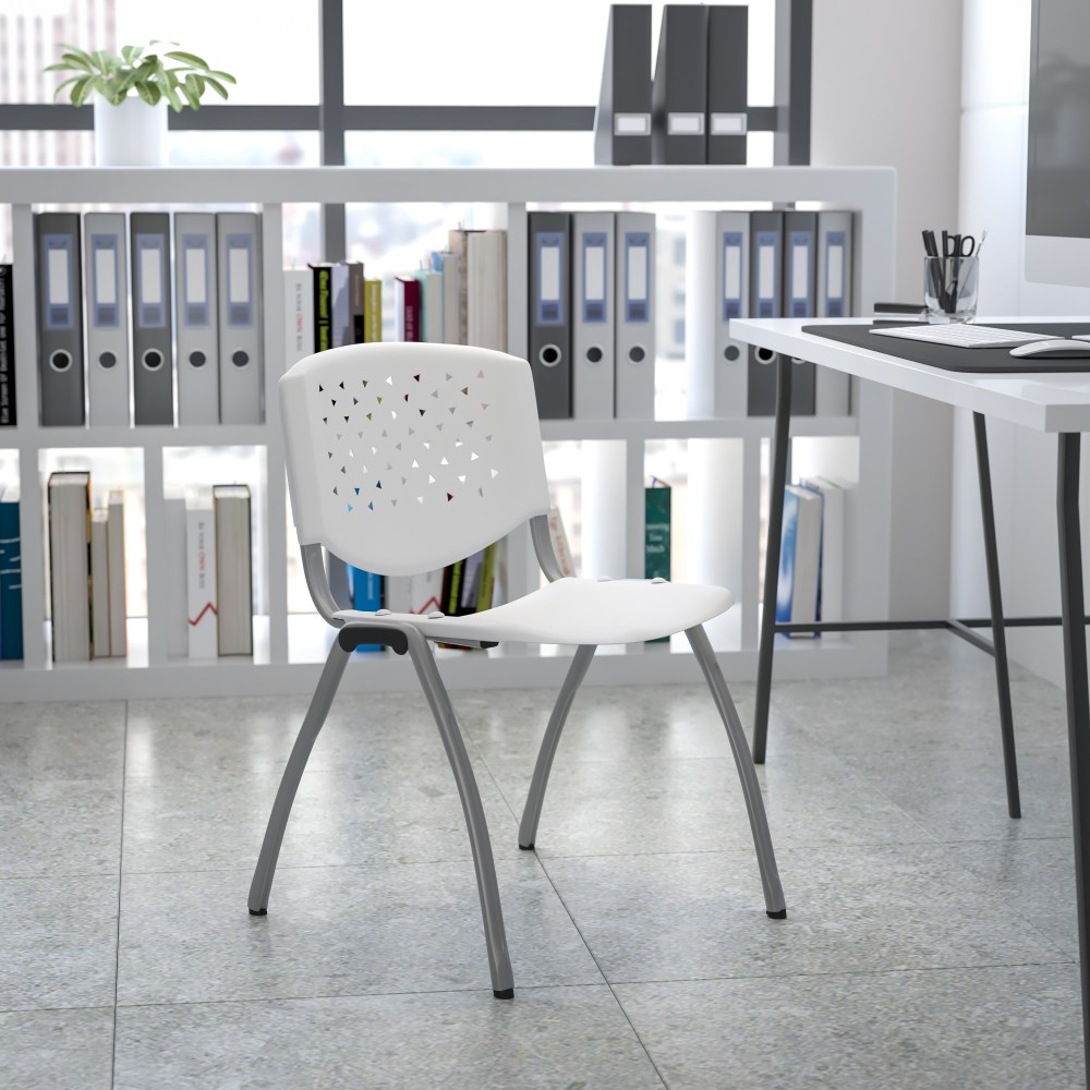 Flash Furniture HERCULES Plastic Stack Chair With Titanium Frame, White/Gray MPN:RUTF01AWH