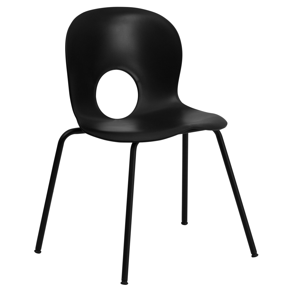 Flash Furniture HERCULES Series 770 lb. Capacity Designer Plastic Stack Chair with Black Frame, Black MPN:RUTNC258BK