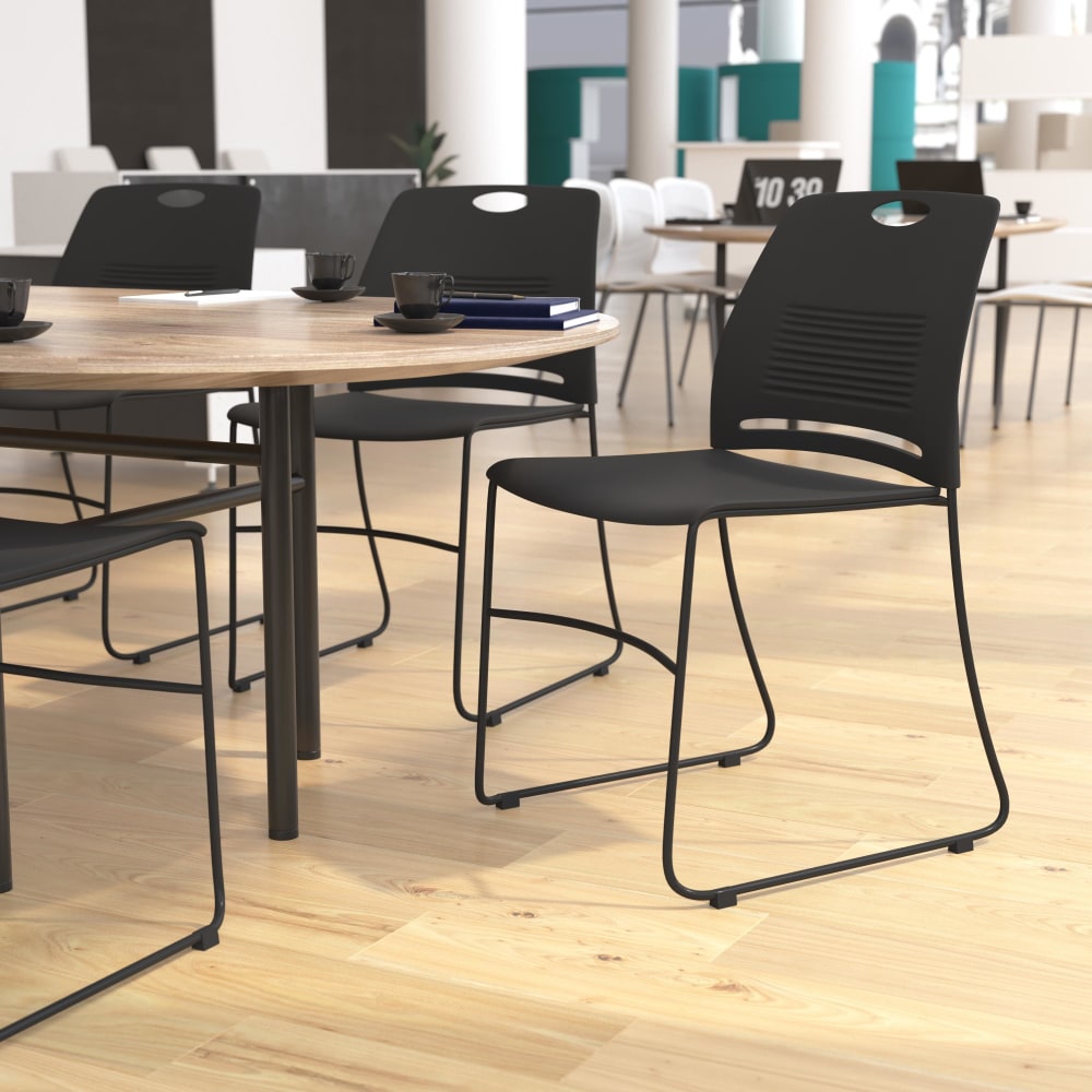Flash Furniture HERCULES Commercial Grade 660-lb Capacity Plastic Stack Chair With Carrying Handle, Black MPN:RUTNC499ABK