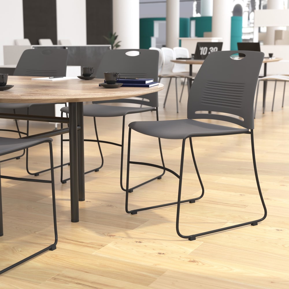 Flash Furniture HERCULES Commercial Grade 660-lb Capacity Plastic Stack Chair With Carrying Handle, Gray/Black MPN:RUTNC499AGY