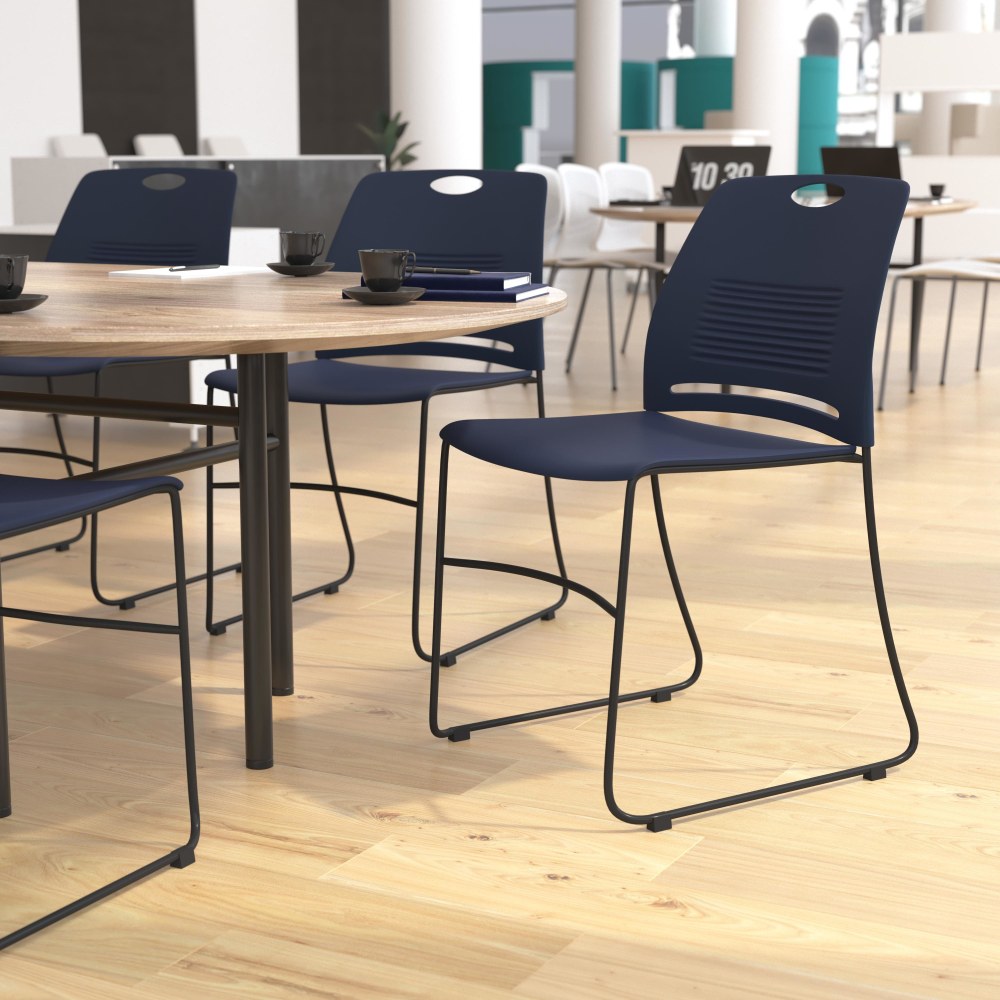 Flash Furniture HERCULES Commercial Grade 660-lb Capacity Plastic Stack Chair With Carrying Handle, Navy/Black MPN:RUTNC499ANV