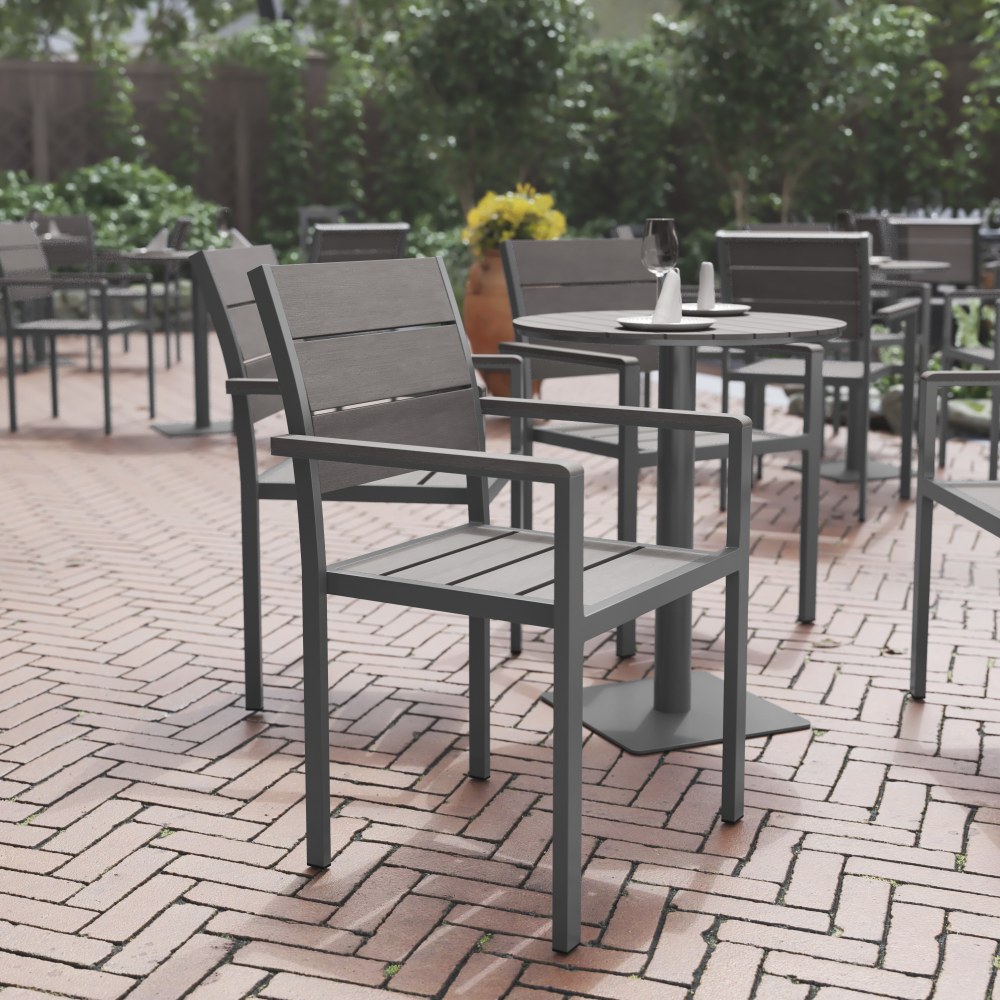 Flash Furniture Finch Metal Stackable Patio Chair with Arms, Gray MPN:SBCA108WAGRY