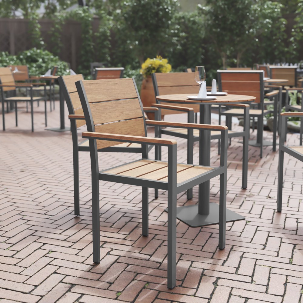 Flash Furniture Finch Metal Stackable Patio Chair with Arms, Natural/Gray MPN:SBCA108WANAT