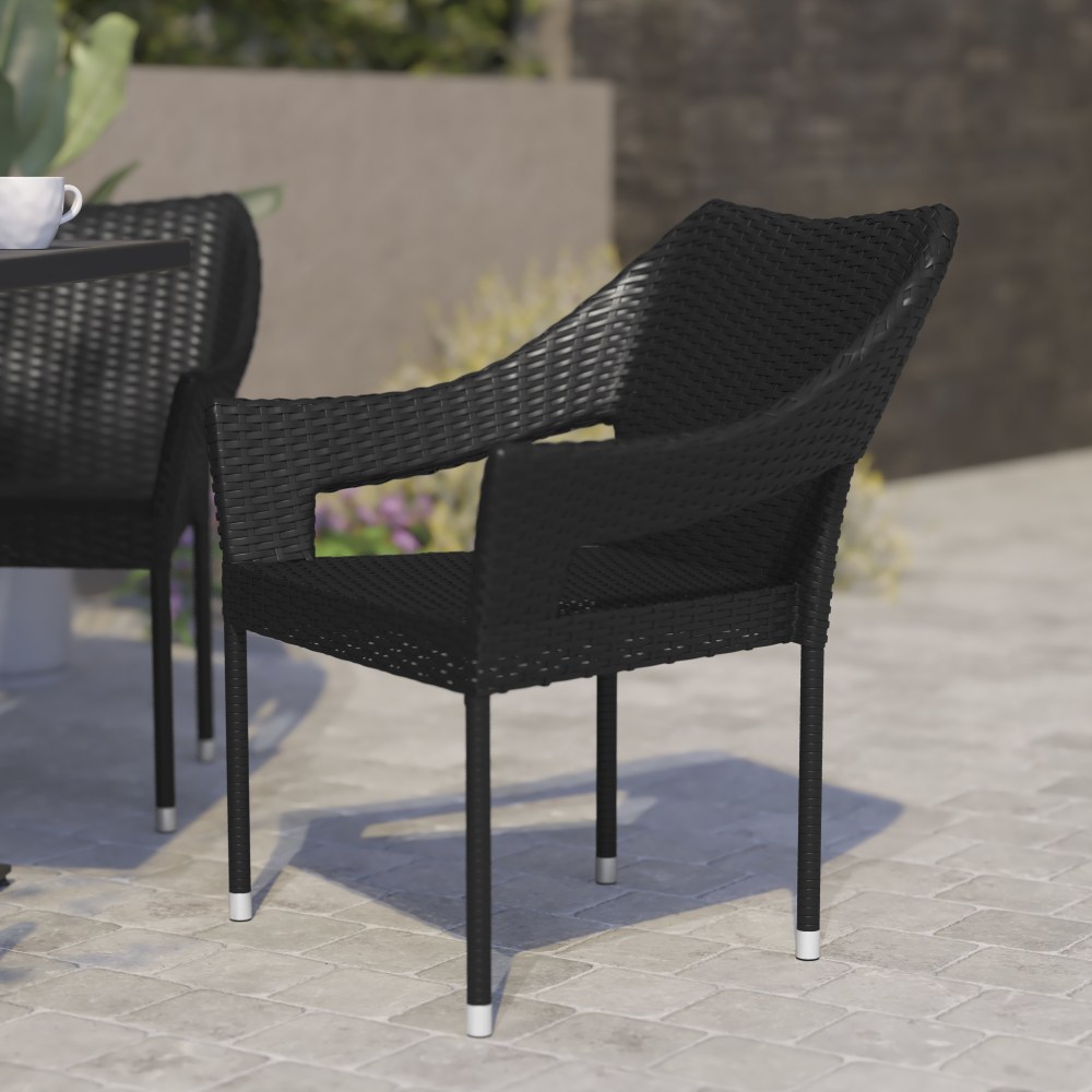 Flash Furniture Ethan All-Weather PE Rattan Wicker Stacking Patio Dining Chair, Black MPN:TTTT02BK