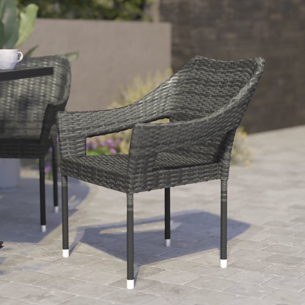 Flash Furniture Ethan All-Weather Rattan Wicker Stacking Patio Dining Chair, Gray MPN:TTTT02GY