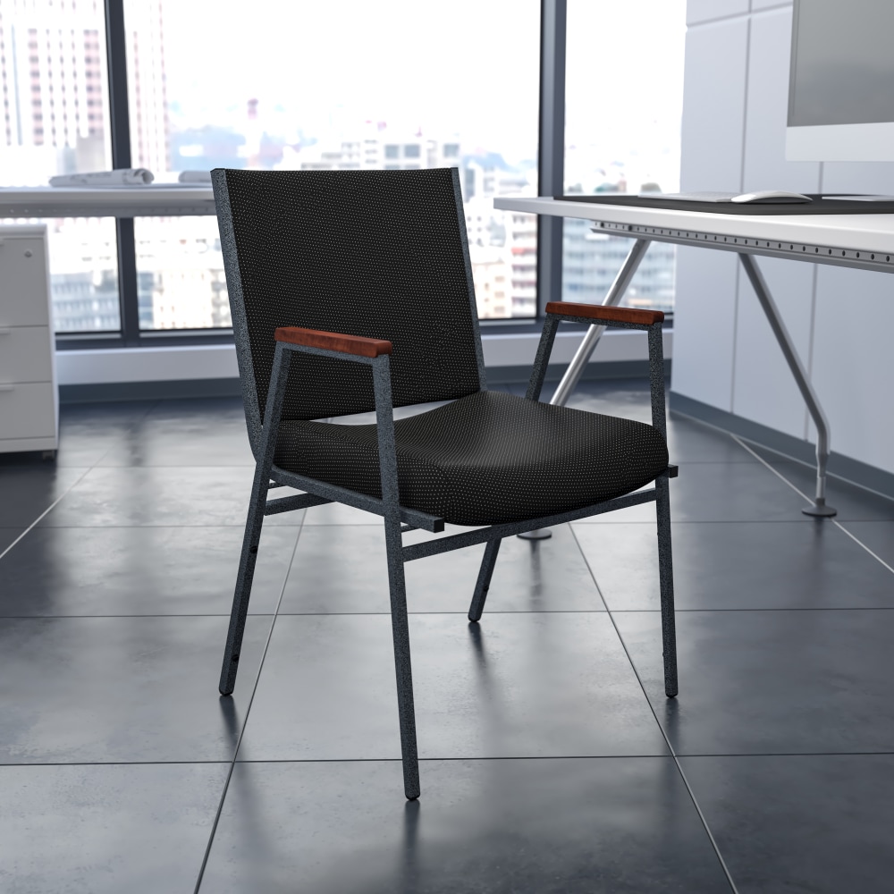 Flash Furniture HERCULES Series Stack Accent Chair With Arms, Black Patterned Fabric/Silvervein Frame MPN:XU60154BK