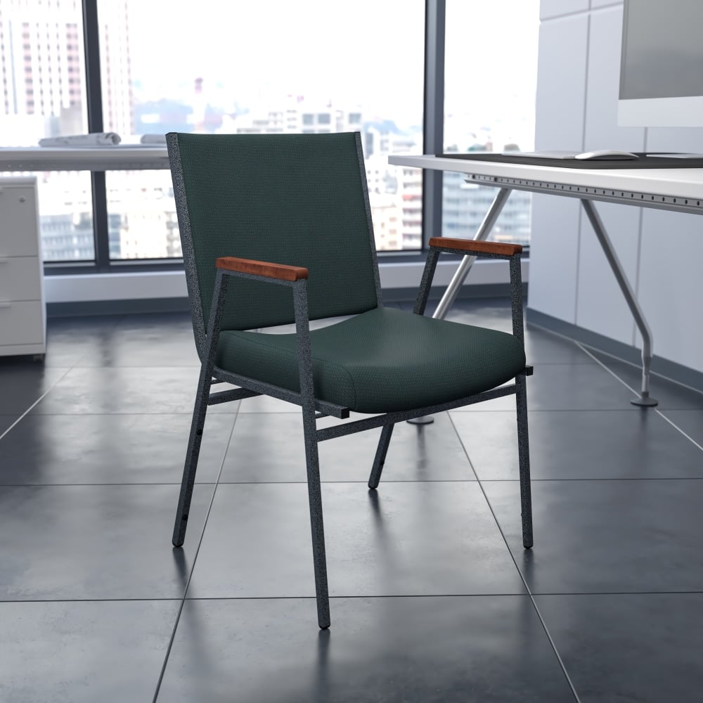 Flash Furniture HERCULES Series Stack Accent Chair With Arms, Green Patterned Fabric/Silvervein Frame MPN:XU60154GN