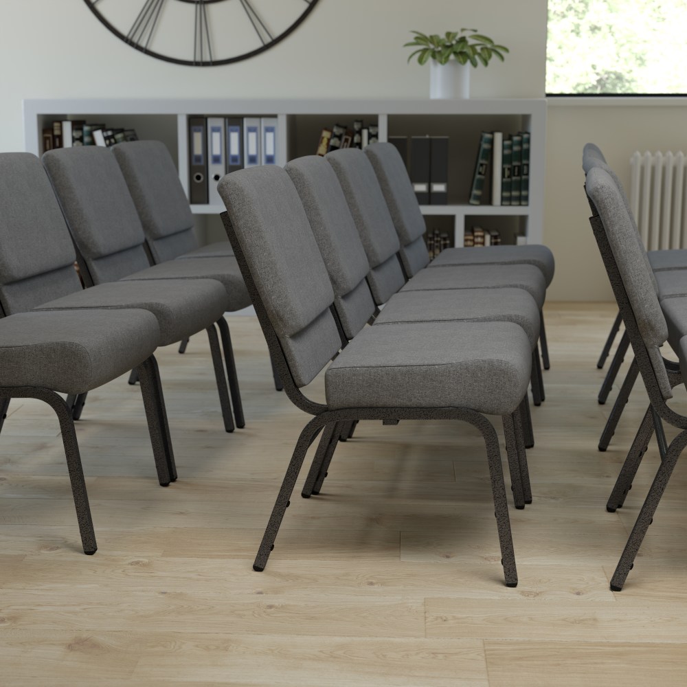 Flash Furniture HERCULES 21inW Stacking Church Chair, Gray/Silvervein MPN:XUCH0221GYSV