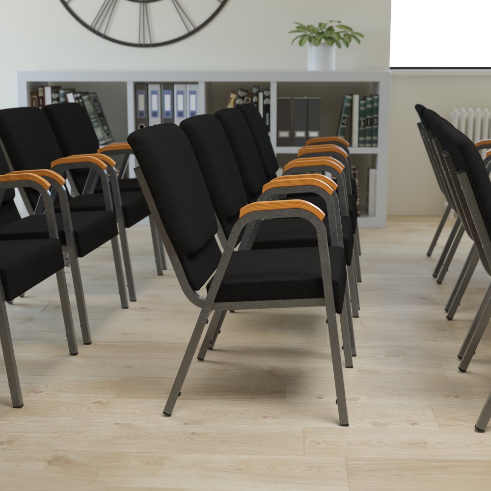 Flash Furniture HERCULES Series Stacking Wood Accent Arm Church Chair, Black/Silver MPN:XUDG60156BK