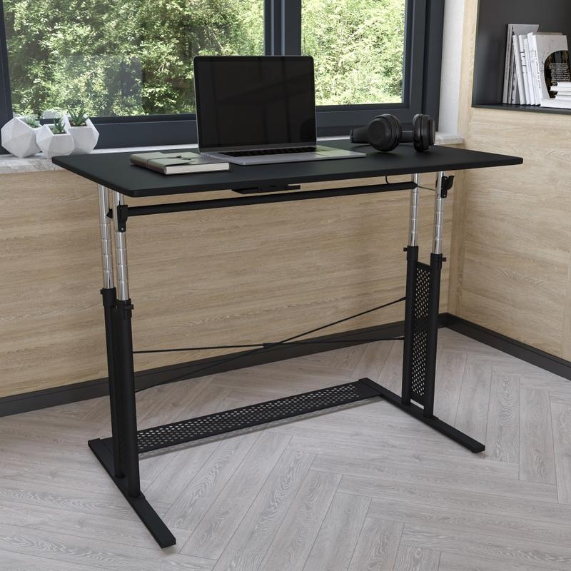 Flash Furniture 40inW Height-Adjustable Sit-To-Stand Home Office Desk, Black MPN:NANJN21908BK