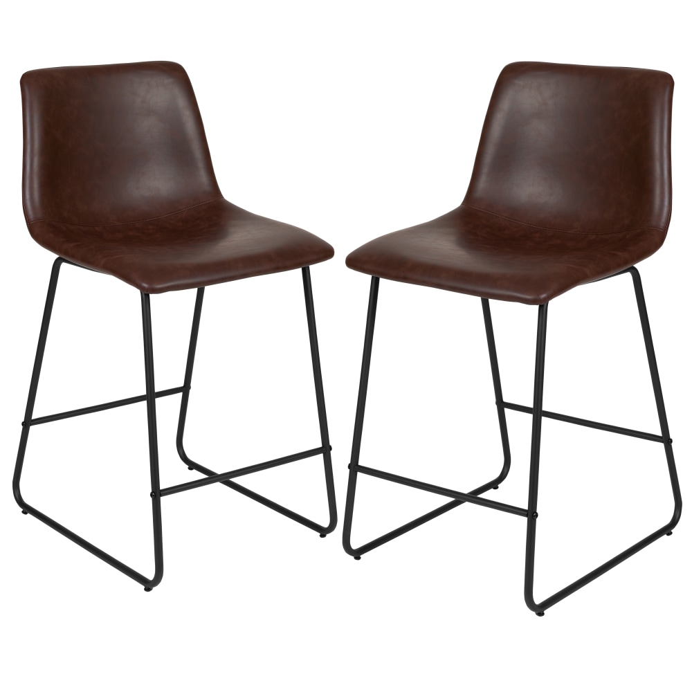 Flash Furniture LeatherSoft Faux Leather Counter-Height Bar Stools, Dark Brown, Set Of 2 Stools MPN:2ETER1834524DB