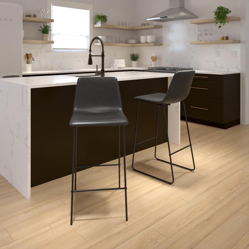Flash Furniture LeatherSoft Faux Leather 30in Bar Stools, Set Of 2 Bar Stools, Gray/Black MPN:2ETER1834530GY