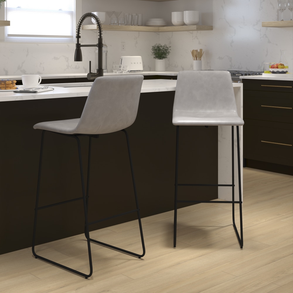 Flash Furniture 30 inch LeatherSoft Bar Height Barstools, Set of 2, Light Gray MPN:2ETER1834530LG
