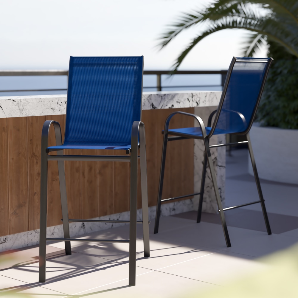Flash Furniture Brazos Series Flex Comfort Outdoor Barstools With Backs And Metal Frames, Navy/Black, Set Of 2 Barstools MPN:2JJ092HNV