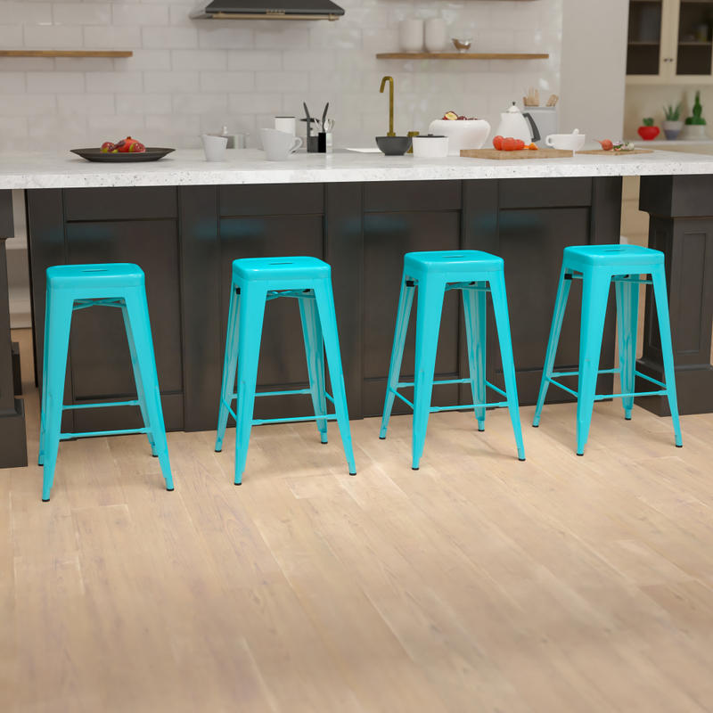 Flash Furniture 30in Metal Indoor Bar Stools, Set Of 4 Bar Stools, Teal MPN:4ET3132030TLR