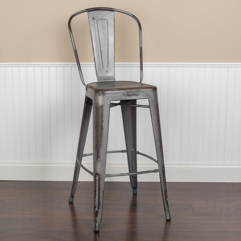 Flash Furniture Commercial-Grade 30in High-Back Metal Bar Stools, Set Of 4 Bar Stools, Silver MPN:4ET353430SIL