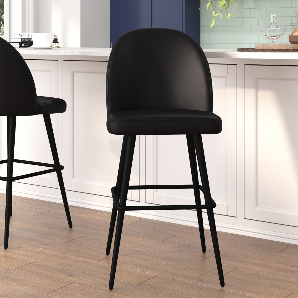 Flash Furniture Lyla Commercial-Grade Modern Armless Bar Stools, Black LeatherSoft, Set Of 2 Stools MPN:AY1026H30BK