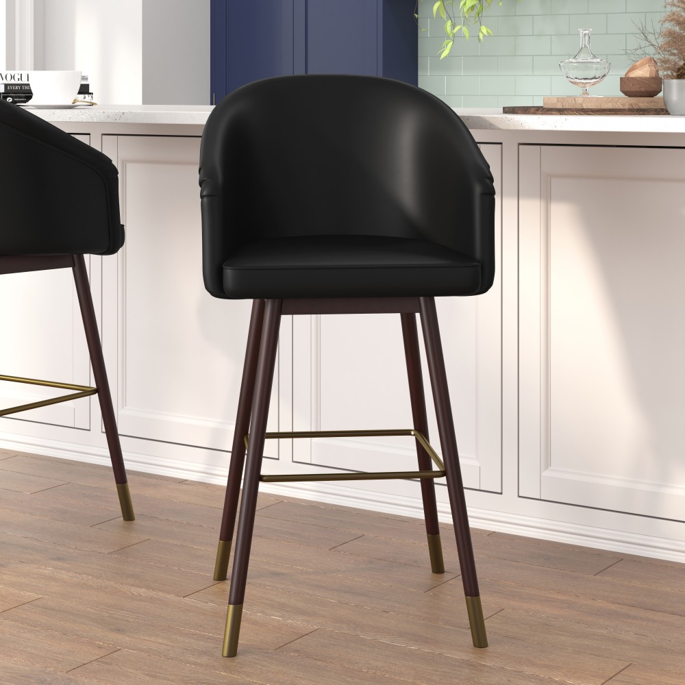 Flash Furniture Margo Commercial-Grade Mid-Back Modern Bar Stool, Black/Walnut MPN:AY192830BK