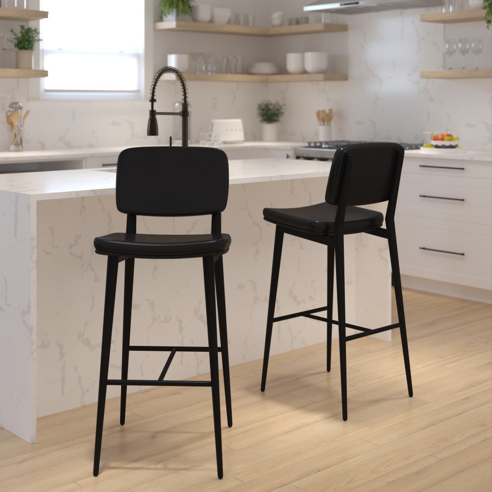 Flash Furniture Kenzie Commercial-Grade Mid-Back Bar Stools, Black, Set Of 2 Stools MPN:AYS01BK