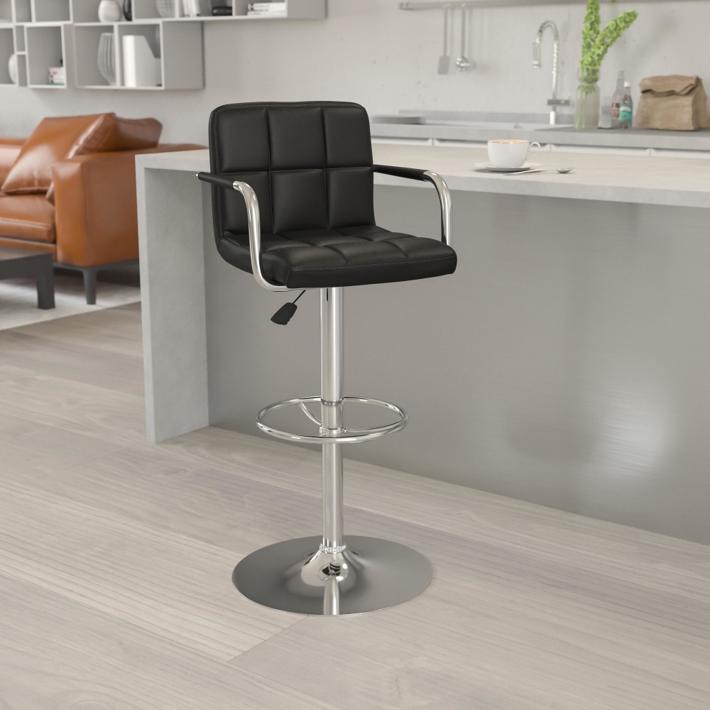 Flash Furniture Contemporary Quilted Vinyl Adjustable Height Bar Stool, Black MPN:CH102029BK