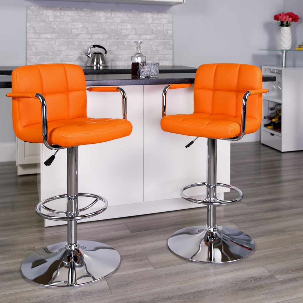 Flash Furniture Contemporary Quilted Vinyl Adjustable Height Bar Stool, Orange MPN:CH102029ORG