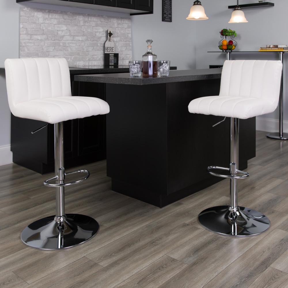 Flash Furniture Contemporary Vinyl Adjustable Height Bar Stool With Back, White MPN:CH112010WH