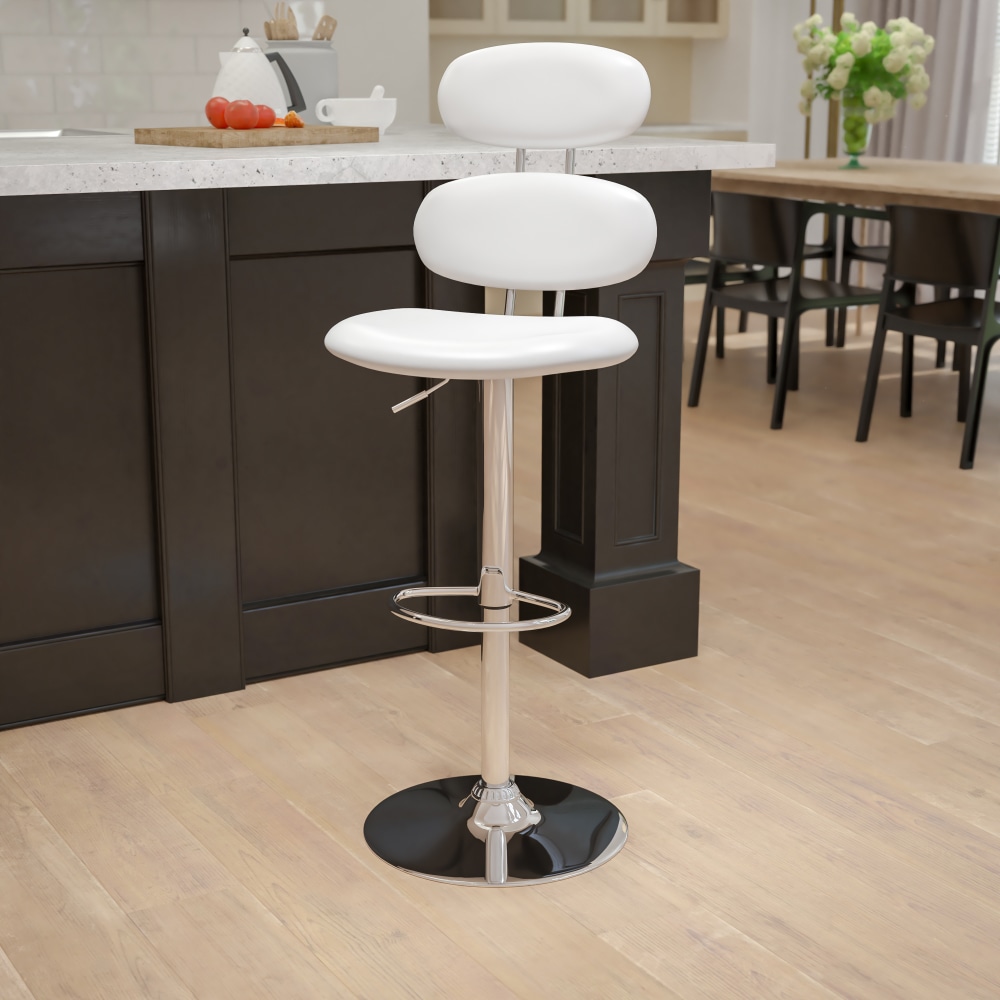 Flash Furniture Contemporary Vinyl Adjustable Height Bar Stool With Ellipse Back, White MPN:CH112280WH