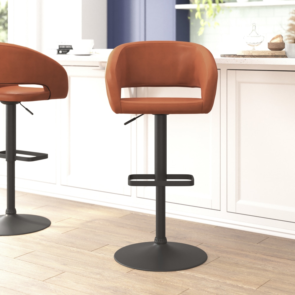 Flash Furniture Contemporary Vinyl Adjustable Height Bar Stool With Rounded Back, Cognac/Black MPN:CH122070BRBK
