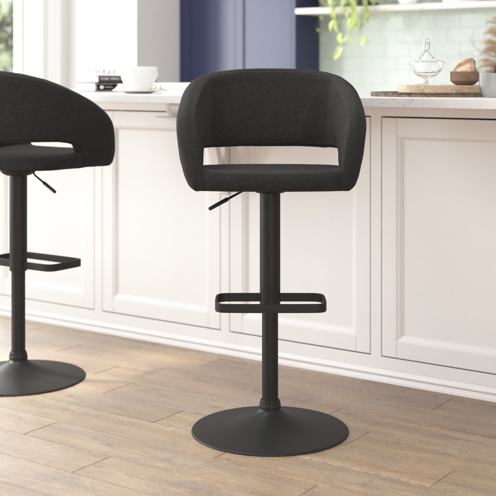 Flash Furniture Contemporary Fabric Adjustable Height Bar Stool With Rounded Mid-Back, Charcoal/Black MPN:CH122070CHFABBK