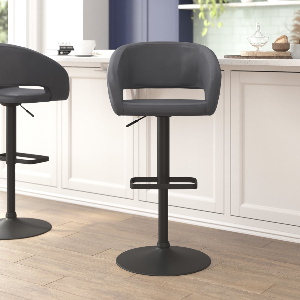 Flash Furniture Contemporary Vinyl Adjustable Height Bar Stool With Rounded Back, Gray/Black MPN:CH122070GYBK