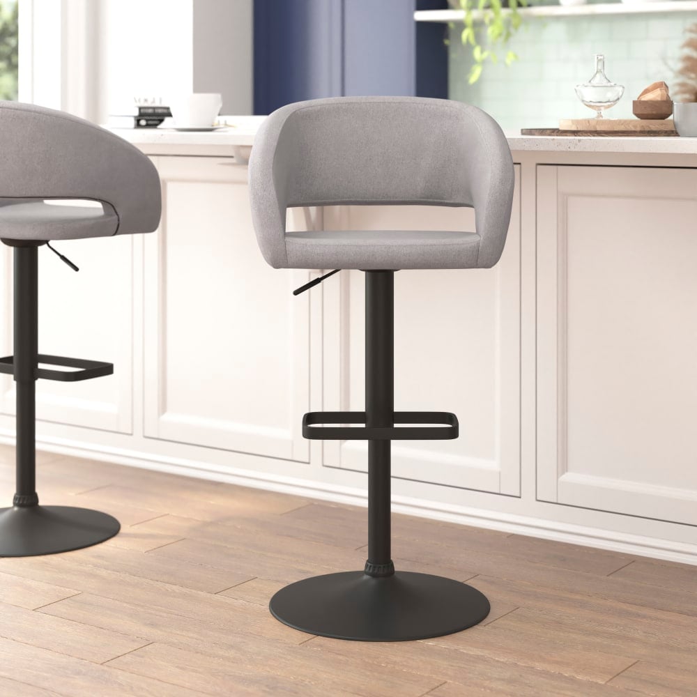 Flash Furniture Contemporary Fabric Adjustable Height Bar Stool With Rounded Mid-Back, Gray/Black MPN:CH122070GYFABBK
