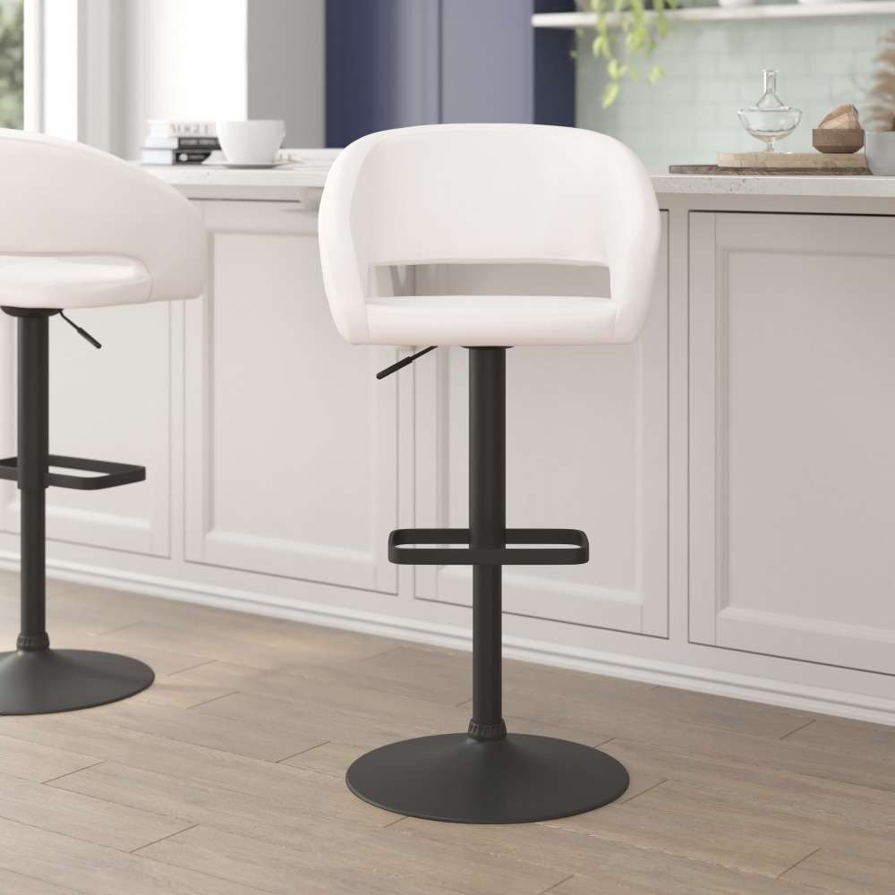 Flash Furniture Contemporary Vinyl Adjustable Height Bar Stool With Rounded Back, White/Black MPN:CH122070WHBK