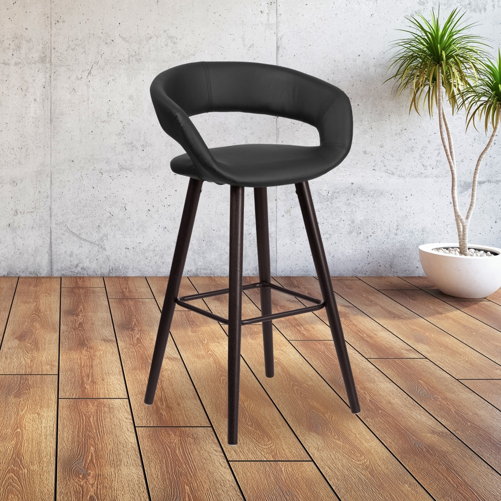 Flash Furniture Brynn Series Contemporary Vinyl Rounded Back Bar Stool, Cappuccino/Black MPN:CH152560BKVY