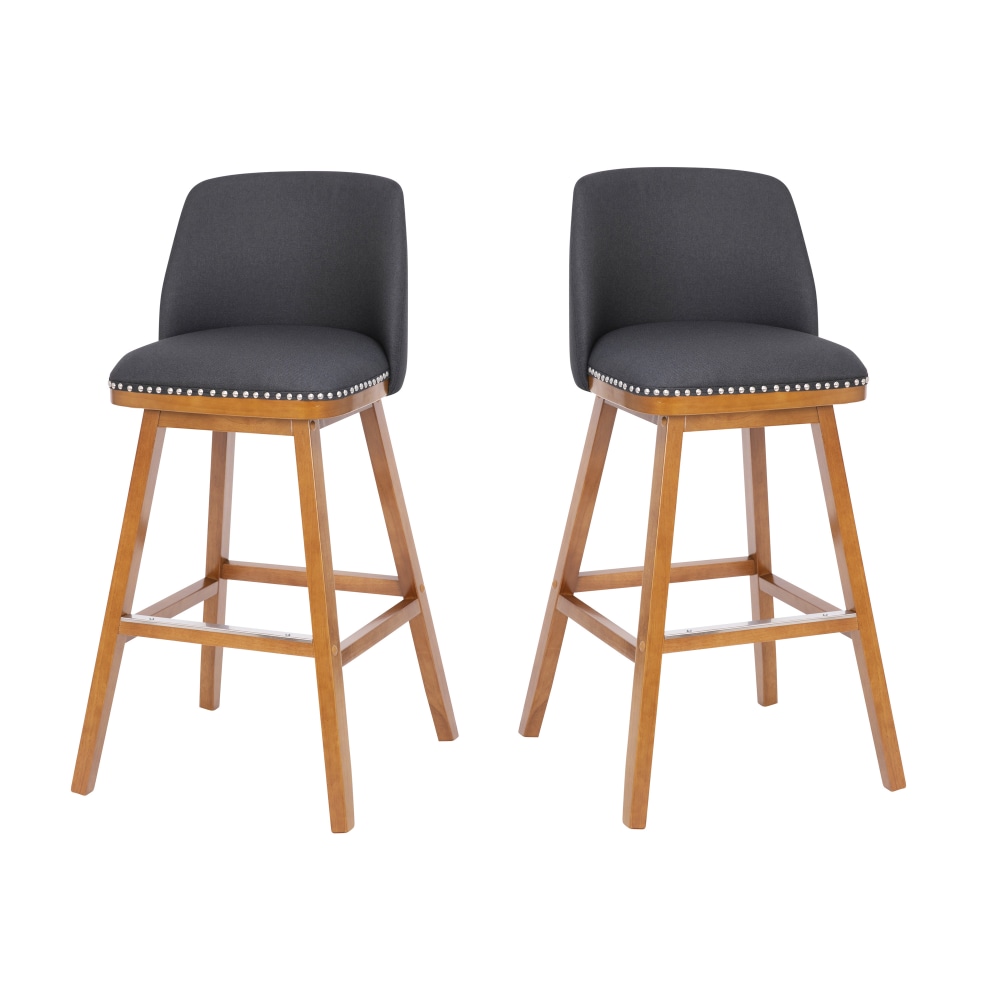 Flash Furniture Julia Set of 2 Transitional Fabric Barstools with Nailhead Trim and Solid Wood Frames, Charcoal Faux Linen MPN:CH192162X30CHAR