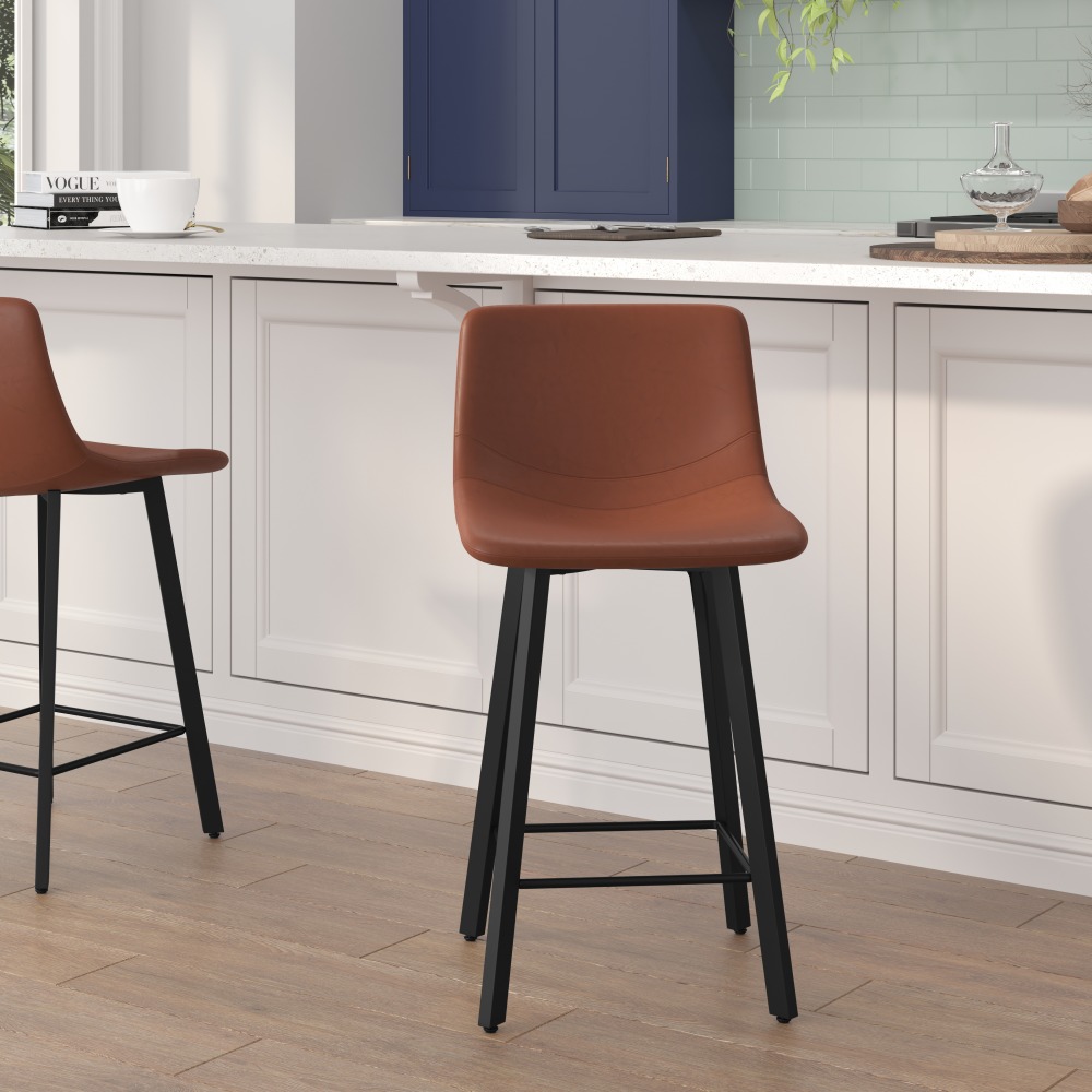 Flash Furniture Caleb Modern Armless Commercial-Grade Counter-Height Stools, Cognac/Black, Set Of 2 Stools MPN:CH21206924BR