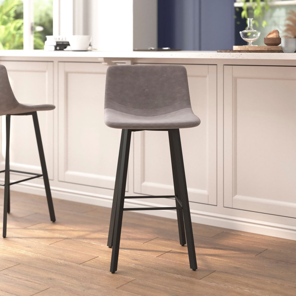 Flash Furniture Caleb Modern Armless 30 Inch Bar Height Commercial Grade Barstools with Footrests and Matte Iron Frames, Set of 2, Gray LeatherSoft MPN:CH21206930GY