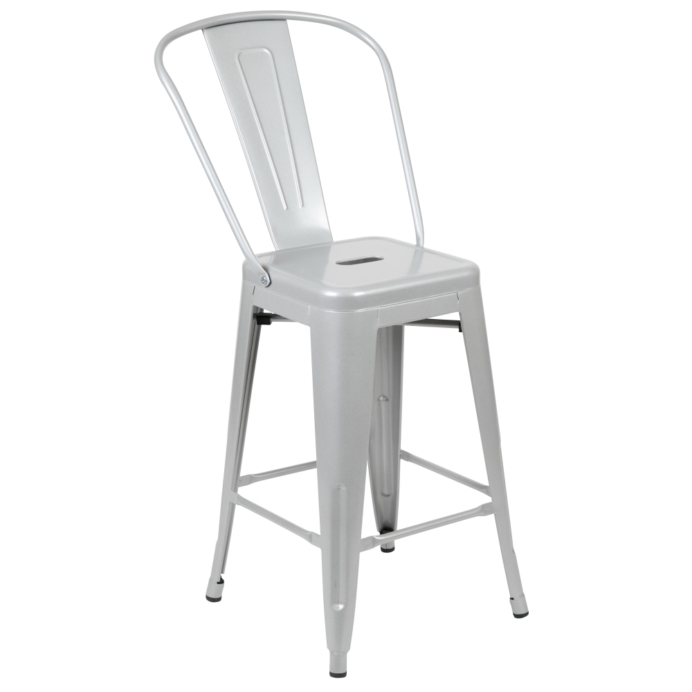 Flash Furniture 24inH Commercial-Grade Metal Counter Stool, Silver MPN:CH3132024GBSIL