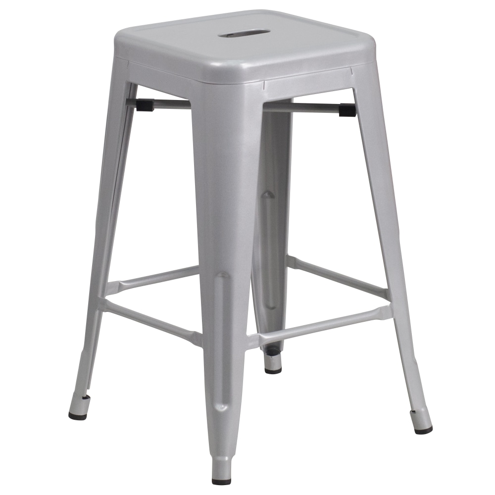 Flash Furniture 24inH Commercial-Grade Metal Backless Counter Stool, Silver MPN:CH3132024SIL