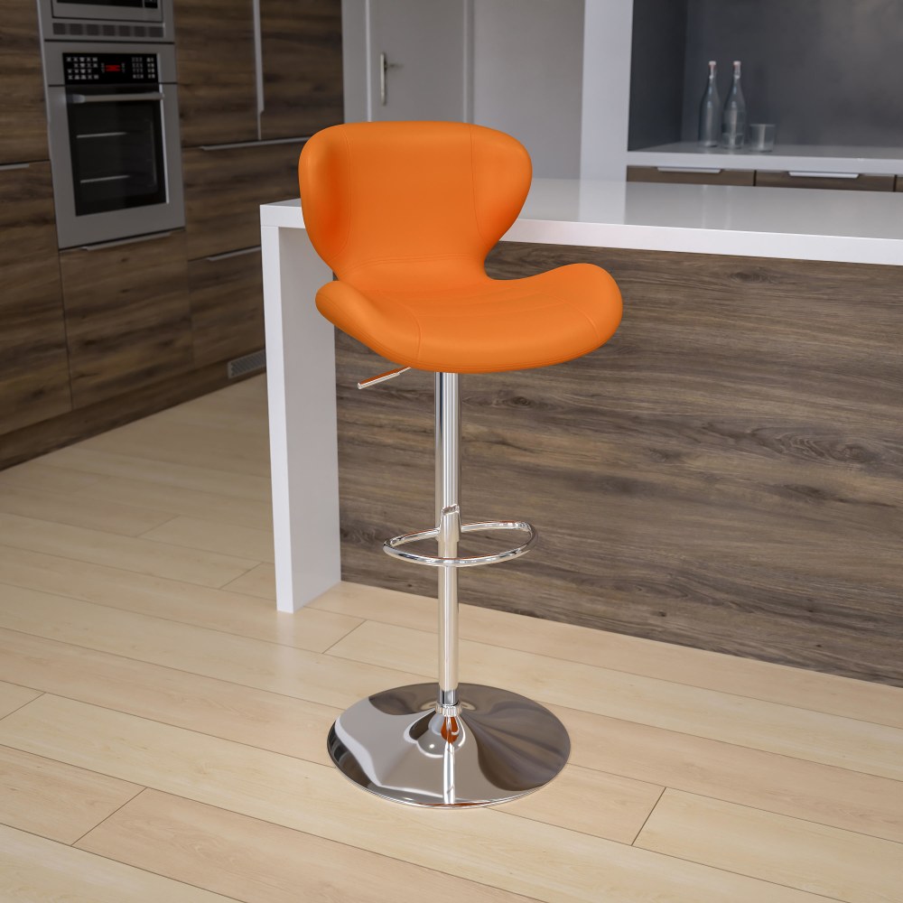Flash Furniture Contemporary Adjustable Height Vinyl Barstool with Curved Back and Chrome Base, Orange Vinyl MPN:CH321ORG