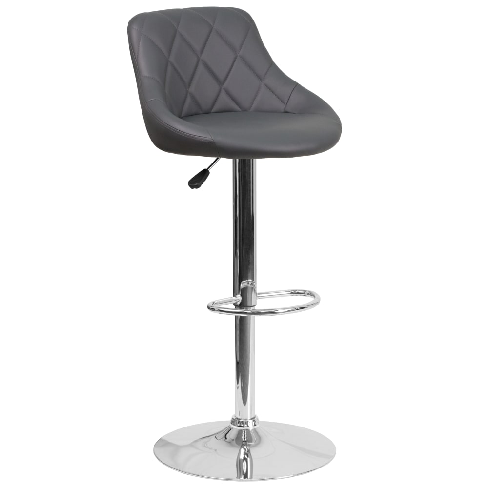 Flash Furniture Contemporary Vinyl Bucket Seat Adjustable Height Barstool with Diamond Pattern Back and Chrome Base, Gray MPN:CH82028AGY