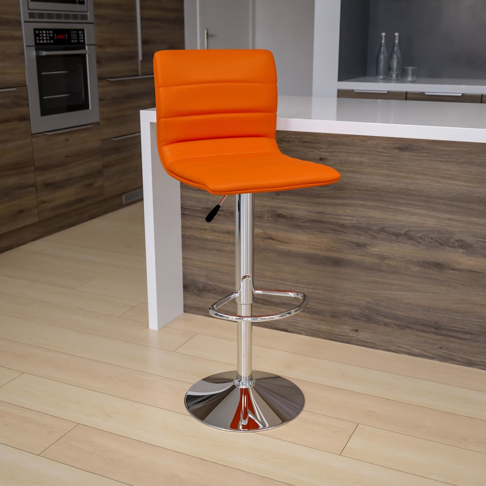 Flash Furniture Contemporary Adjustable Bar Stools, Orange Vinyl/Chrome Frame MPN:CH920231ORG